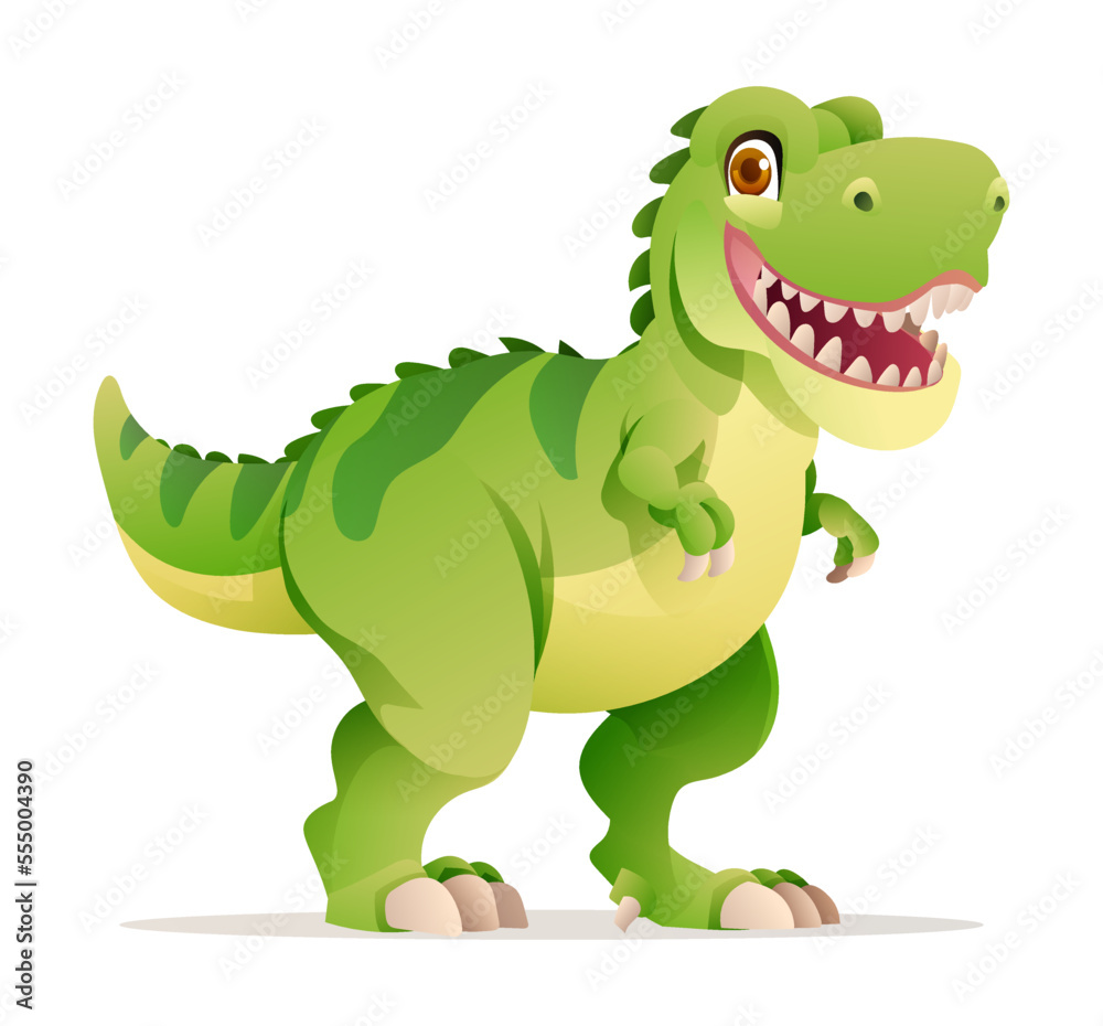 Fototapeta premium Cute Tyrannosaurus Rex cartoon illustration. T-Rex dinosaur isolated on white background