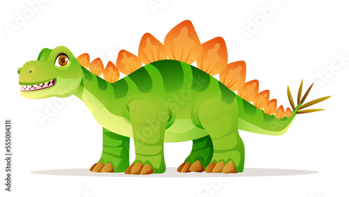 Cute stegosaurus dinosaur cartoon illustration isolated on white background