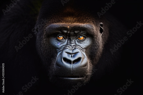 photography a close-up of a gorilla's face on a black background - AI Generated © Fernando
