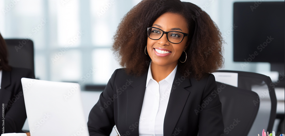 Portrait of a black female leader or manager with power, leadership and confidence or a vision for business success and innovation. - obrazy, fototapety, plakaty 