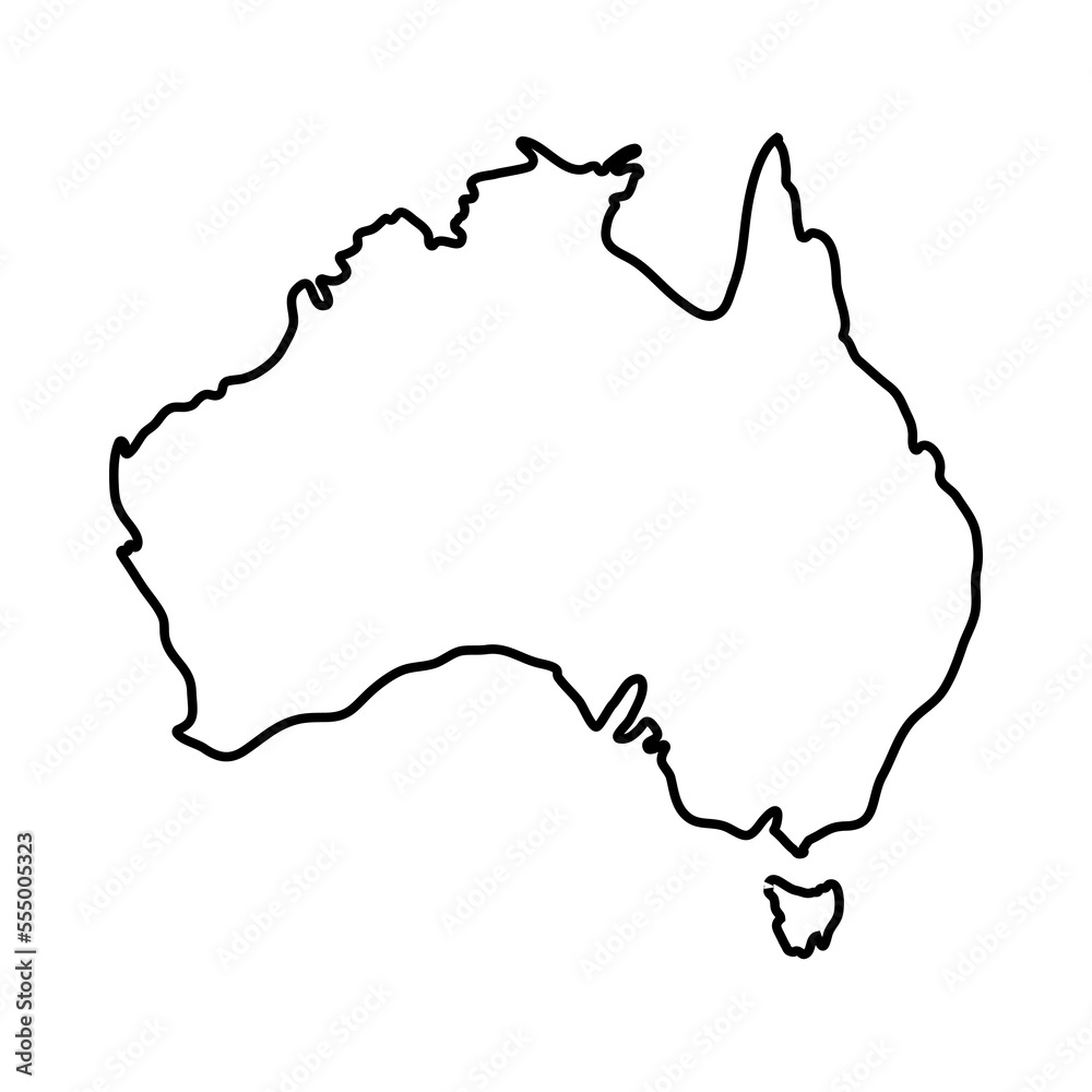 Vector flat outline Australia map silhouette isolated on white