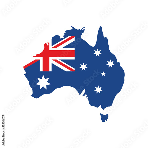 Vector flat Australian map silhouette with flag isolated on white background