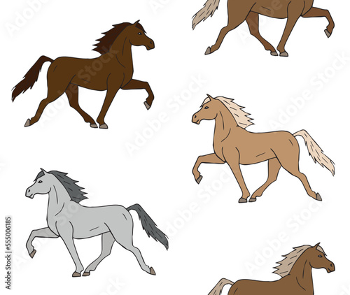 Vector seamless pattern of different color hand drawn doodle sketch Iceland horse isolated on white background