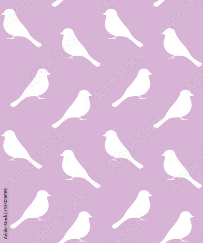 Vector seamless pattern of flat hand drawn tit bird silhouette isolated on purple background
