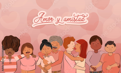 Día del amor y la amistad. Personas diversas expresando amor.