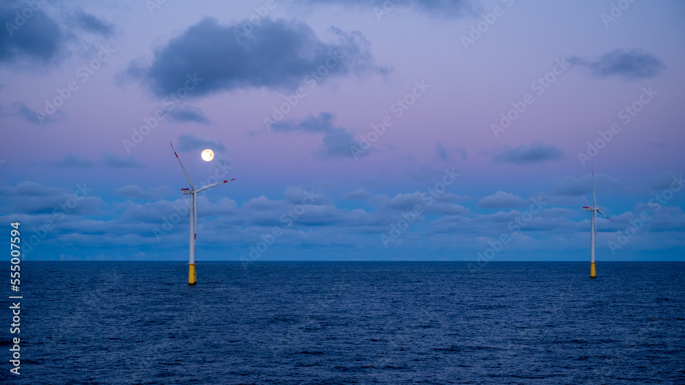 Fototapeta premium Early morning at offshore wind farm.