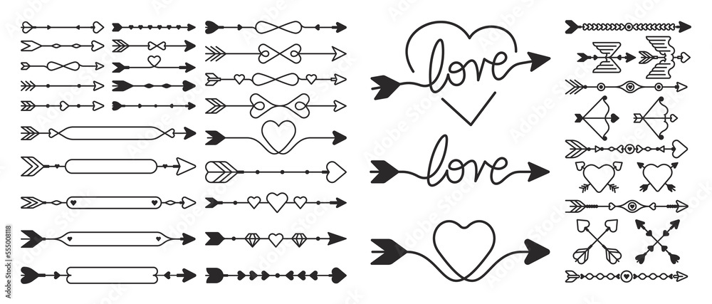 Heart arrow icon set. Vector art love arrows isolated. Cupid arrow ...