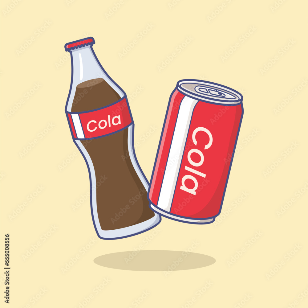 cola drink cartoon illustration with can and bottle packaging Stock
