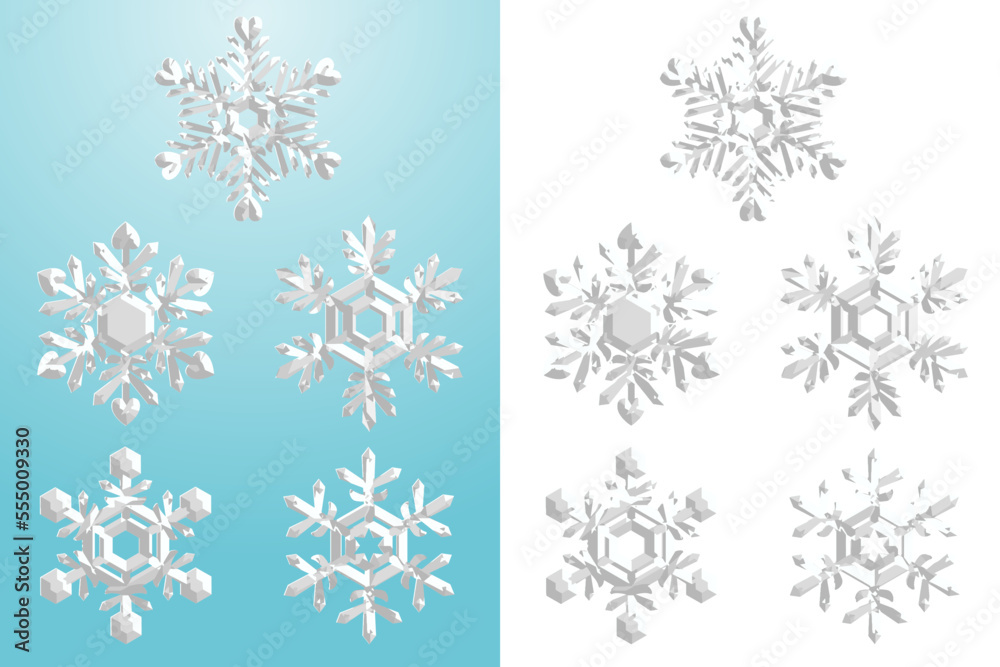 キラキラ光る雪の結晶のバリエーション  ベクターイラスト セット