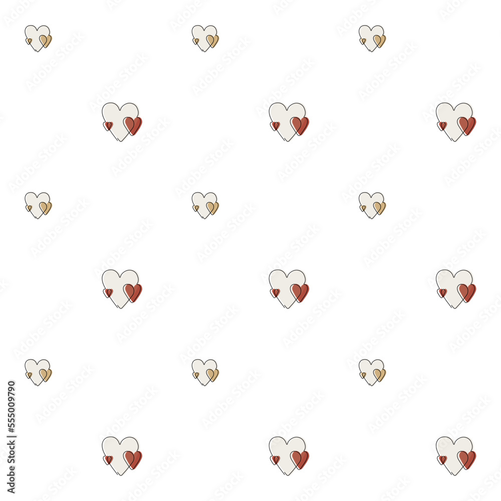 Seamless pattern with colored  heart continuous one line art 