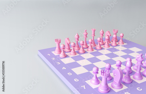 Canvas Print Pink and purple chess on a colored chessboard