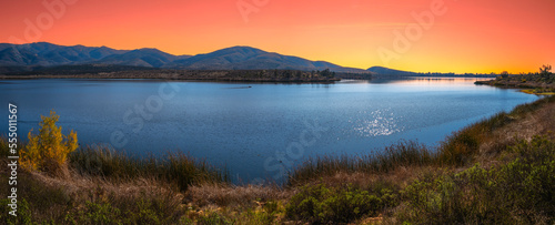 Southern California Nature Winter Landscape Series, tranquil sunset scenery of mountain wilderness and open space preserve at Lower Otay Lake in Chula Vista, USA