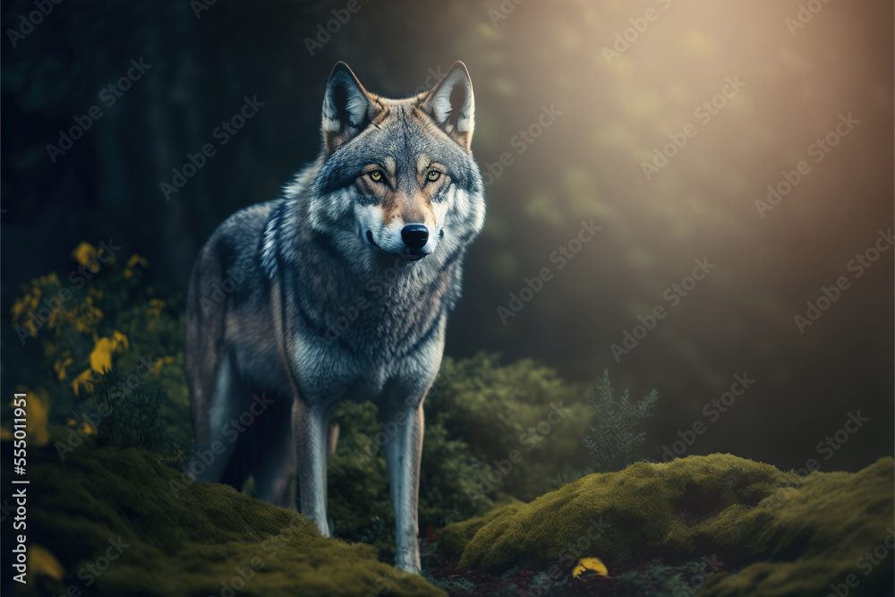 Wolf in a foggy forest - Generative AI