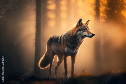 Wolf at evening in a forest - Generative AI © Jürgen Fälchle