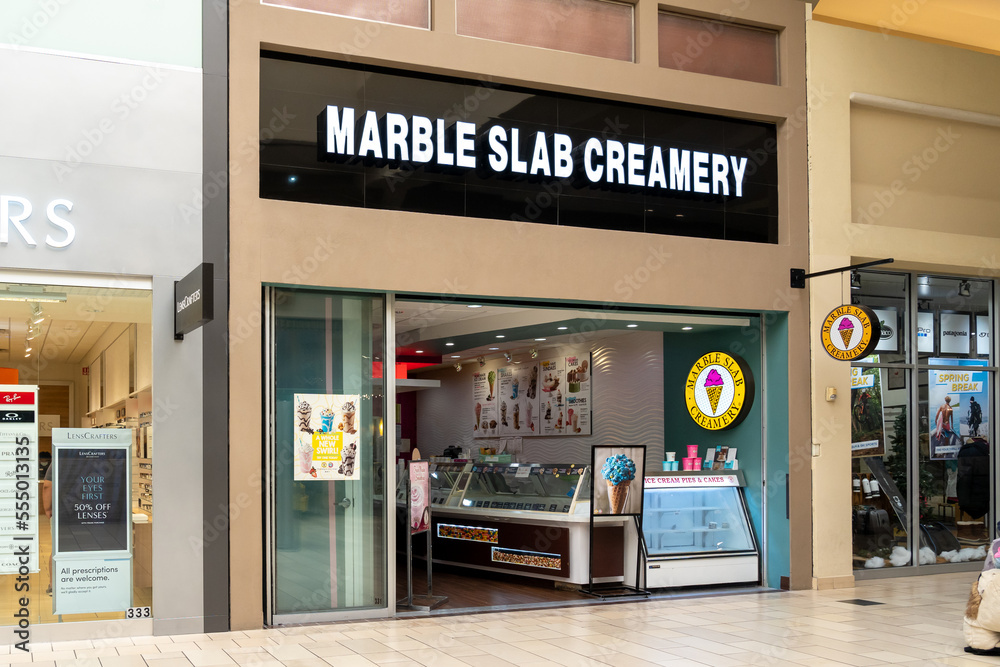 Houston, Texas, USA March 6, 2022 A Marble Slab Creamery store at a