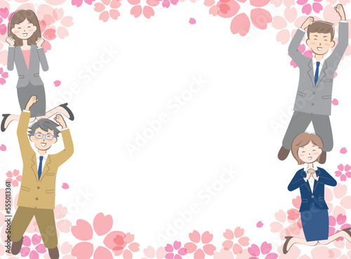 桜とスーツ姿の若い男女のフレーム