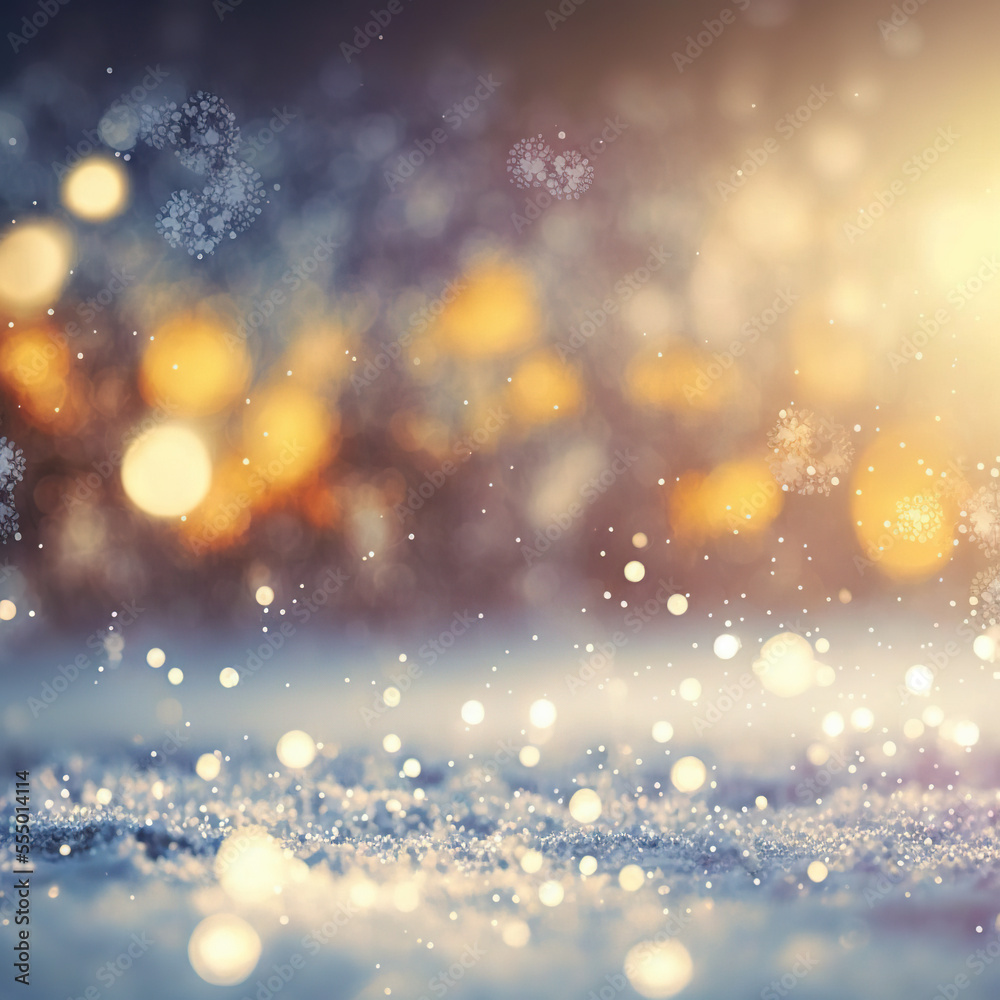 Winter Morning with Golden Light in Green Backround featuring Snowflakes and Abstract Light in the Background by Generative AI Illustrations