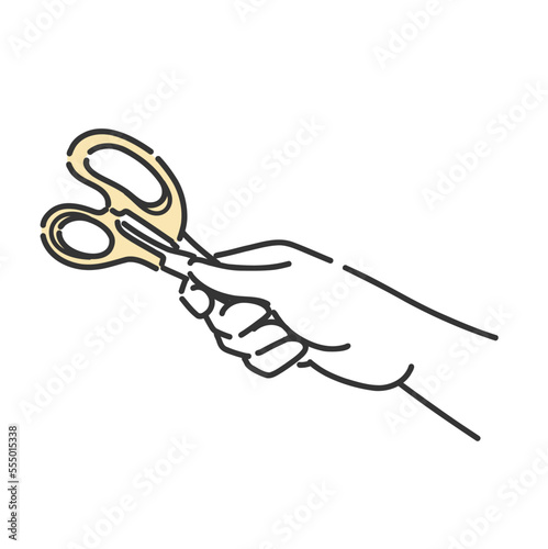 持ち手が黄色のハサミを渡しているイラスト
