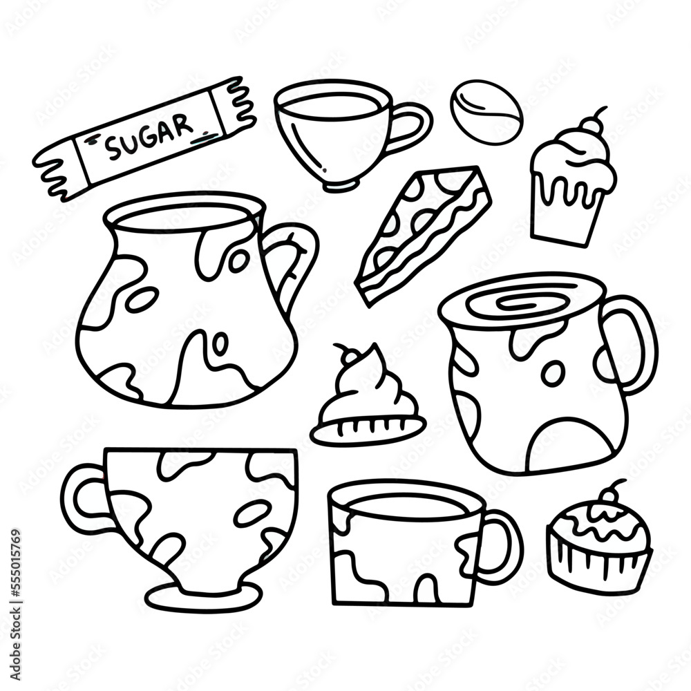 kitchen food and drinks vector bundle set with dodle style