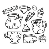 kitchen food and drinks vector bundle set with dodle style
