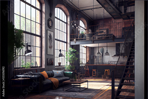 Artist loft interior in a f...
