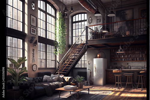 Artist loft interior in a f...