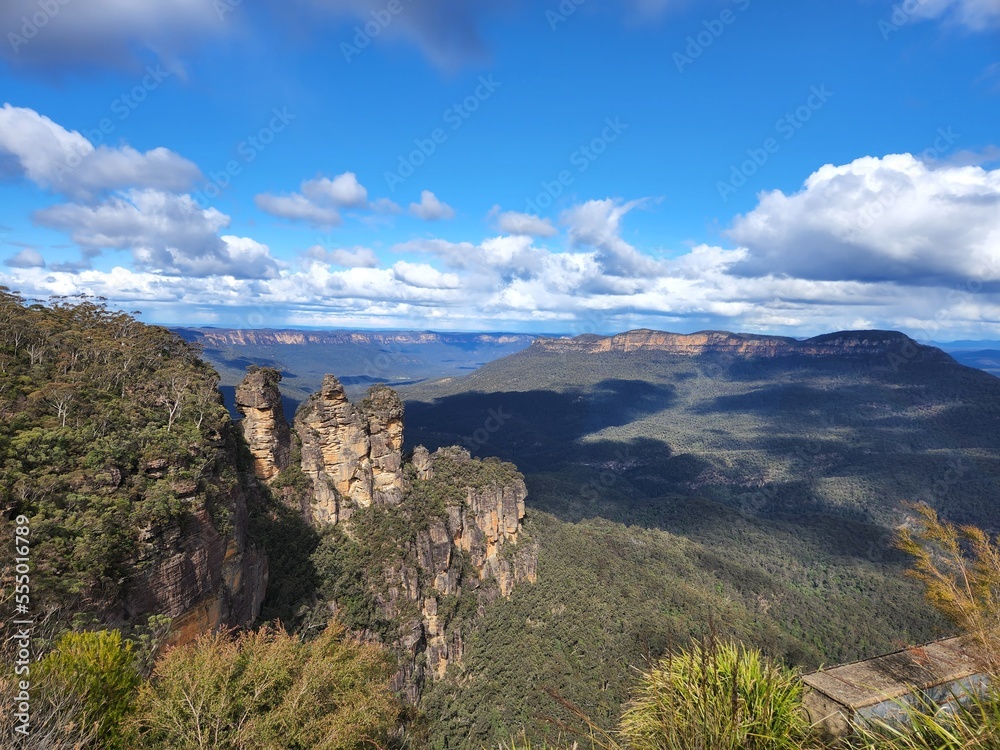 landscape with blue sky and clouds at blue montain australia