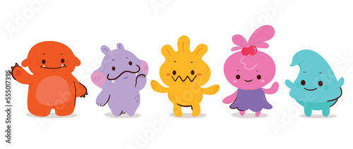 Cute and Kawaii monster kids icon set. Collection of cute cartoon monsters in different joyful characters. Funny devil, alien, demon and creature flat vector design for comic, education, presentation. © TWINS DESIGN STUDIO