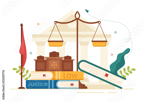 Law Firm Services with Justice, Legal Advice, Judgement and Lawyer Consultant in Flat Cartoon Poster Hand Drawn Templates Illustration