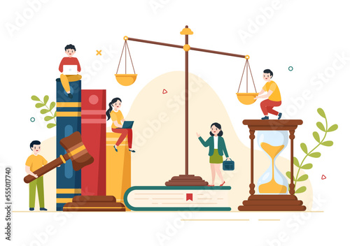 Law Firm Services with Justice, Legal Advice, Judgement and Lawyer Consultant in Flat Cartoon Poster Hand Drawn Templates Illustration