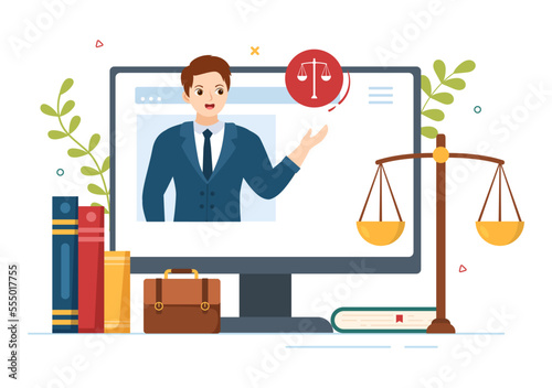 Law Firm Services with Justice, Legal Advice, Judgement and Lawyer Consultant in Flat Cartoon Poster Hand Drawn Templates Illustration