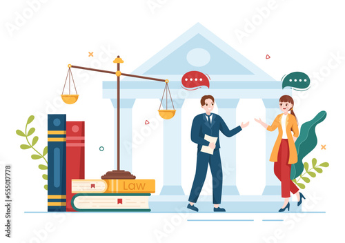 Law Firm Services with Justice, Legal Advice, Judgement and Lawyer Consultant in Flat Cartoon Poster Hand Drawn Templates Illustration