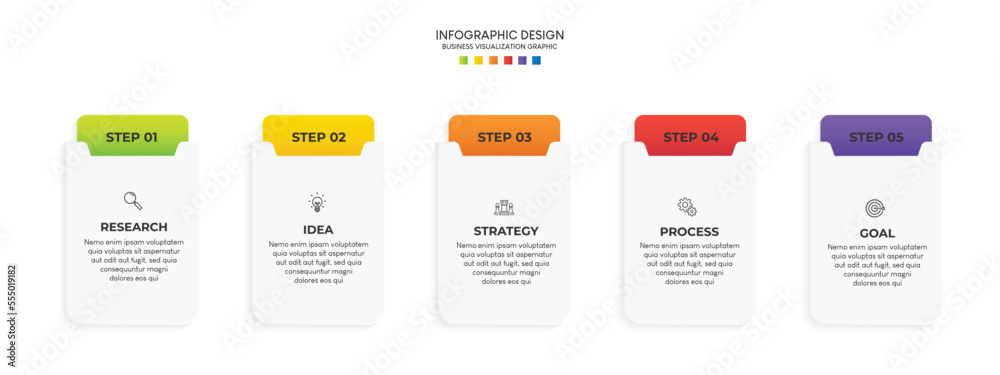 Steps business data visualization timeline process infographic template design with icons