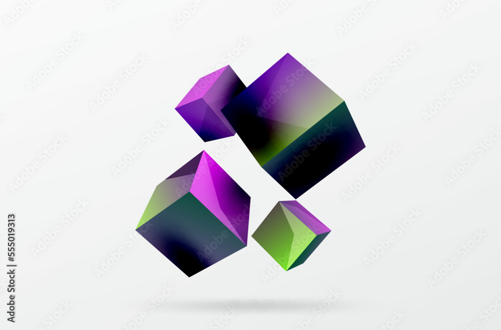 3d cubes vector abstract background. Composition of 3d square shaped basic geometric elements. Trendy techno business template for wallpaper, banner, background or landing 3d cubes vector abstract background. Composition of 3d square shaped basic geometric elements. Trendy techno business template for wallpaper, banner, background or landing