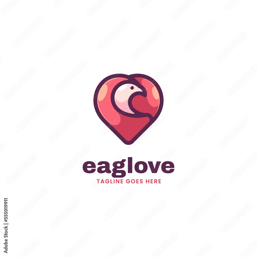 Vector Logo Illustration Eagle Love Simple Mascot Style.