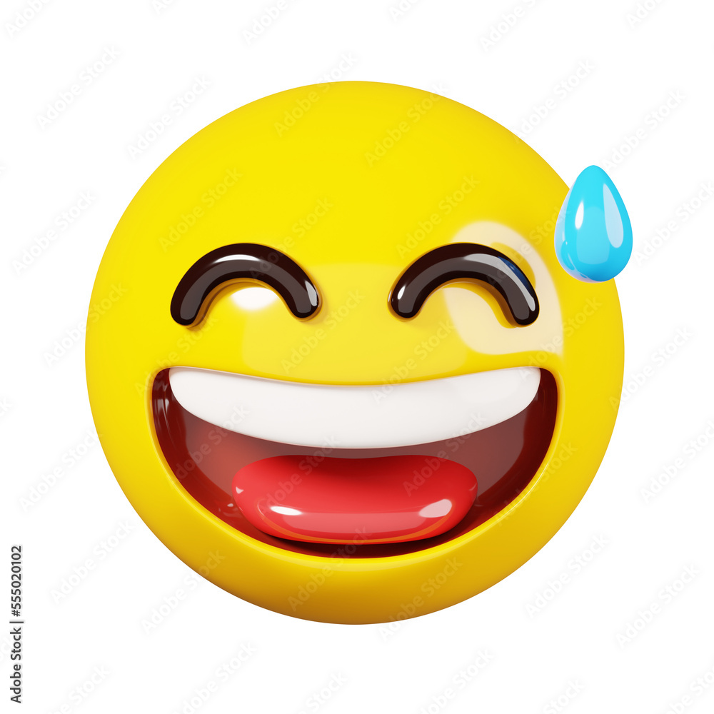 Laughing emoji with open mouth and sweat. Yellow face smiling emoji ...