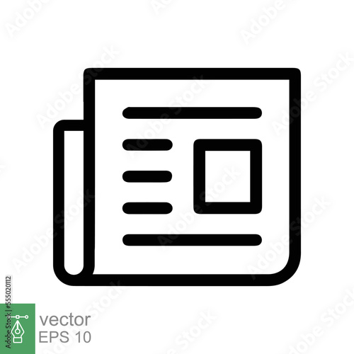 News icon. Simple outline style. Newspaper, article, newsletter, journal, document release, paper, press media concept. Thin line vector illustration isolated on white background. EPS 10.