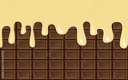 溶けたチョコレートと板チョコ　カカオとホワイト
