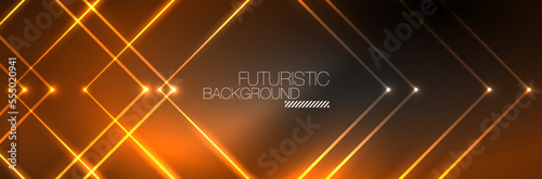 Shiny neon lights, dark abstract background with blurred magic neon light curved lines