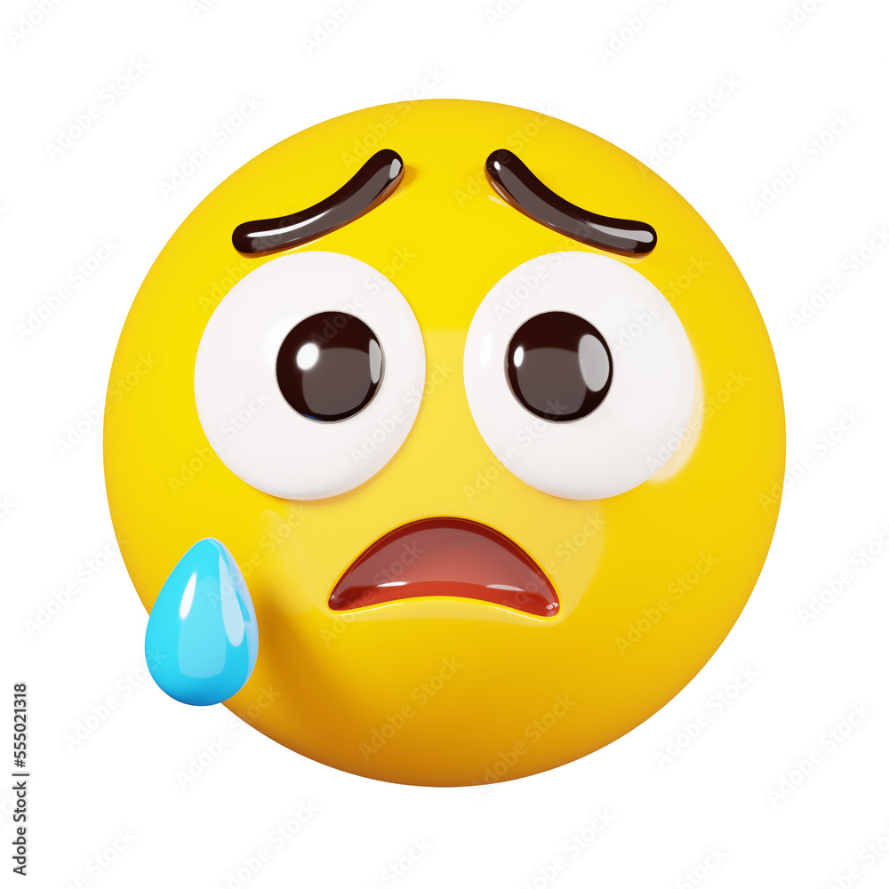 Sad emoji with tear. Yellow face crying emoji. Popular chat elements. Trending emoticon. 3D Render Illustration Sad emoji with tear. Yellow face crying emoji. Popular chat elements. Trending emoticon. 3D Render Illustration
