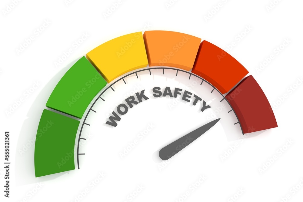Work safety level scale with arrow. 3D Render Work safety level scale with arrow. 3D Render