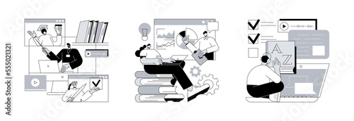 Distance web learning abstract concept vector illustration set. Online education platform, workshop and language tutoring, video call, educational webinar, personal tutor courses abstract metaphor.