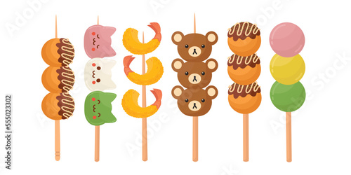 Doodle flat clipart. Asian street food. All objects are repainted.