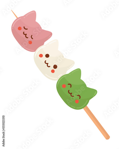 Doodle flat clipart. Traditional Japanese sweet in the form of a cat. All objects are repainted.