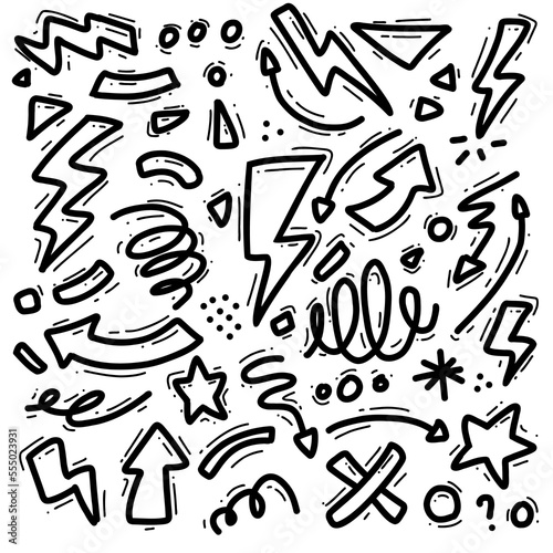 hand drawing doodle elements vector art abstract with arrow and thunder