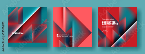 Set of abstract backgrounds - overlapping triangles with fluid gradients design. Collection of covers, templates, flyers, placards, brochures, banners