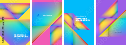 Set of abstract backgrounds - overlapping triangles with fluid gradients design. Collection of covers, templates, flyers, placards, brochures, banners