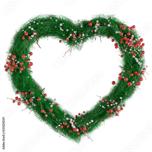 Christmas tree heart shaped decoration cherry with flowers.Design for elements