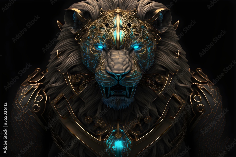 This illustration features a carved lion in ornamental armor, a symbol of strength, eternity and power.