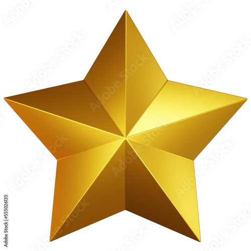 3d rendering of a gold metal star isolated on white background.